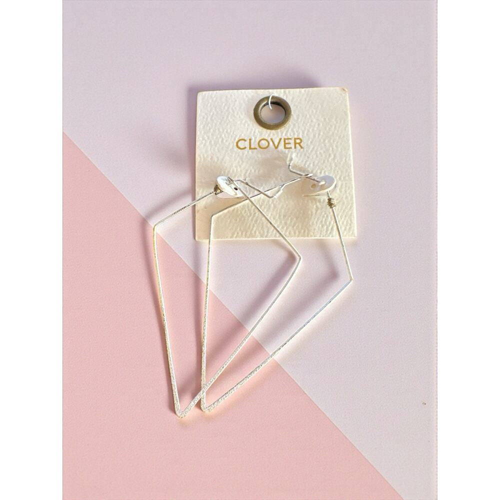 Clover Silver Geometric Hook Earrings 3”